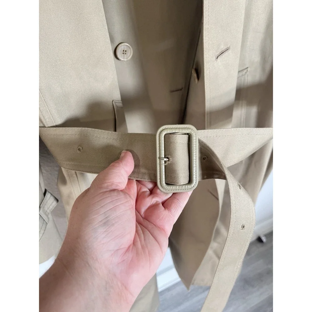 Vintage Men's Trench Coat 44R Khaki Double Breasted Lined Belted Oleg Cassini